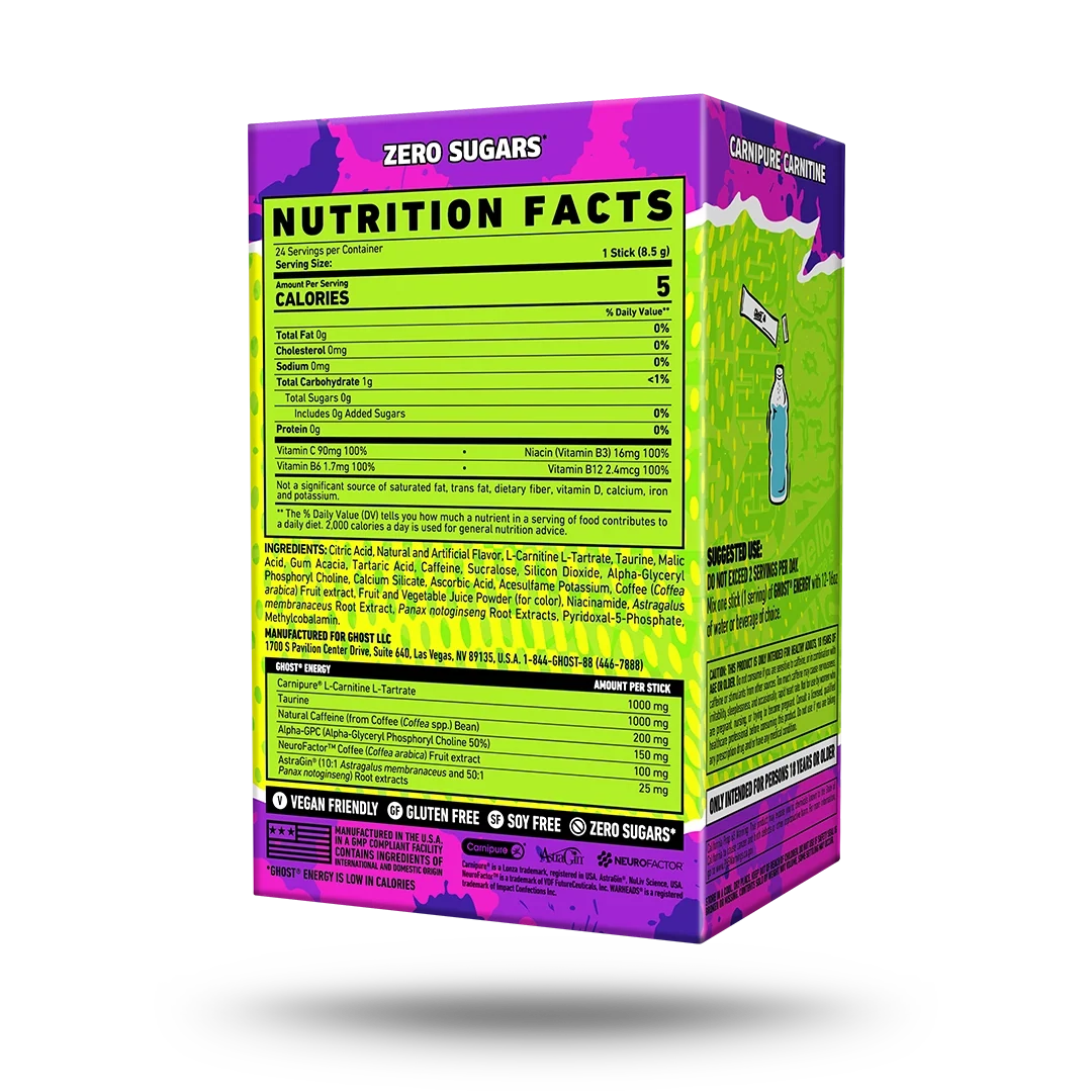 Sticks Energéticos 24-Pack x WARHEADS® Baya Ácida - GHOST