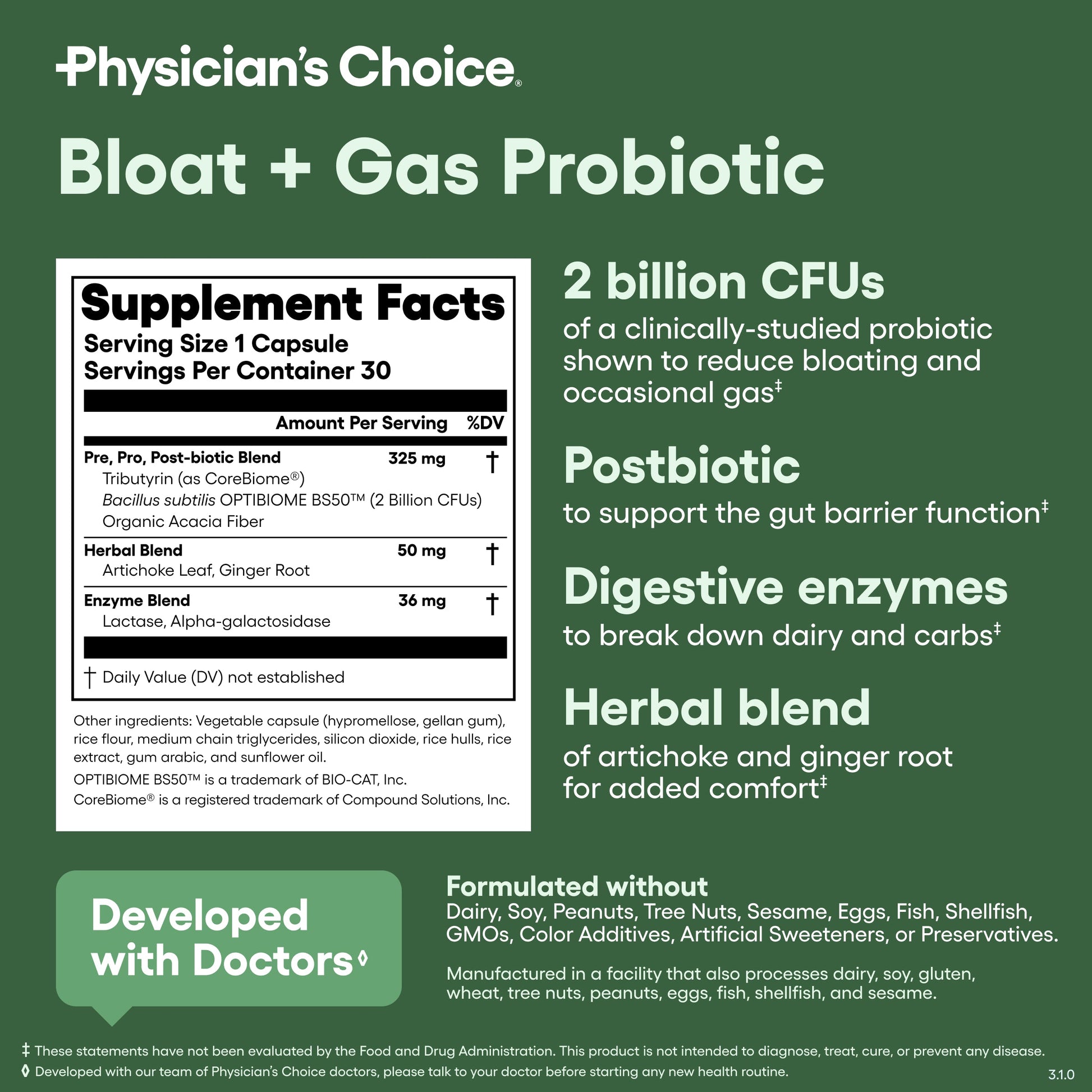Probiótico para Hinchazón y Gases - Physician's Choice