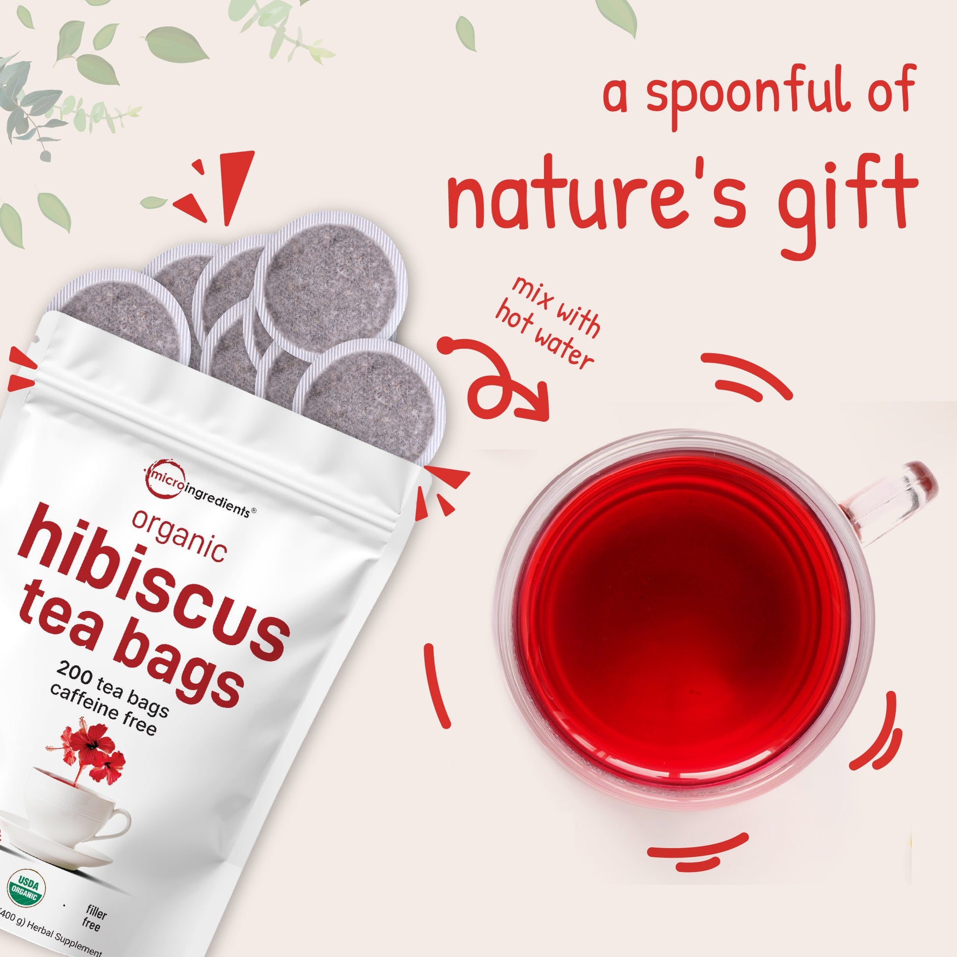 Té de Hibisco Orgánico – 200 Bolsas de Filtro de Cáñamo Abacá - MicroIngredients
