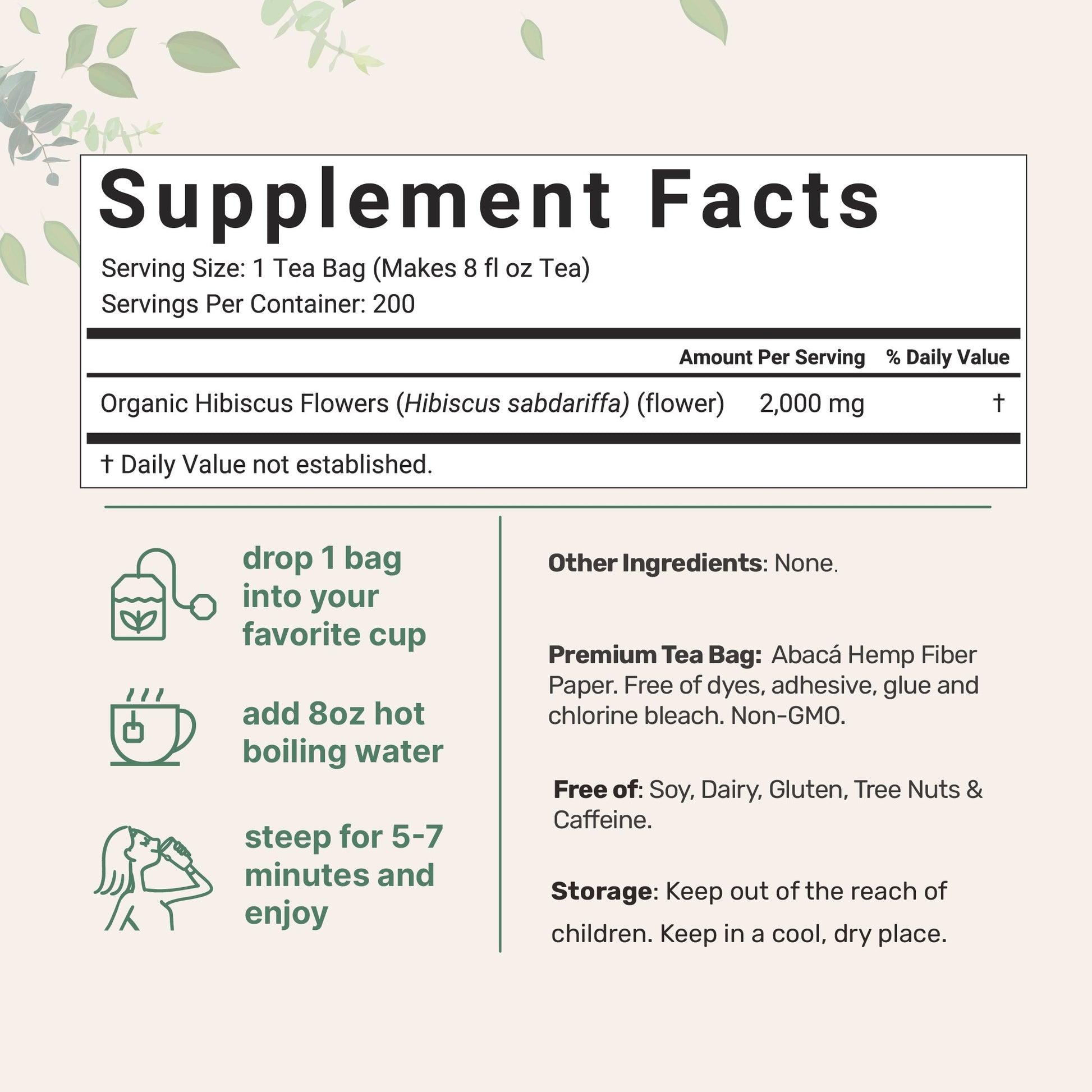 Té de Hibisco Orgánico – 200 Bolsas de Filtro de Cáñamo Abacá - MicroIngredients