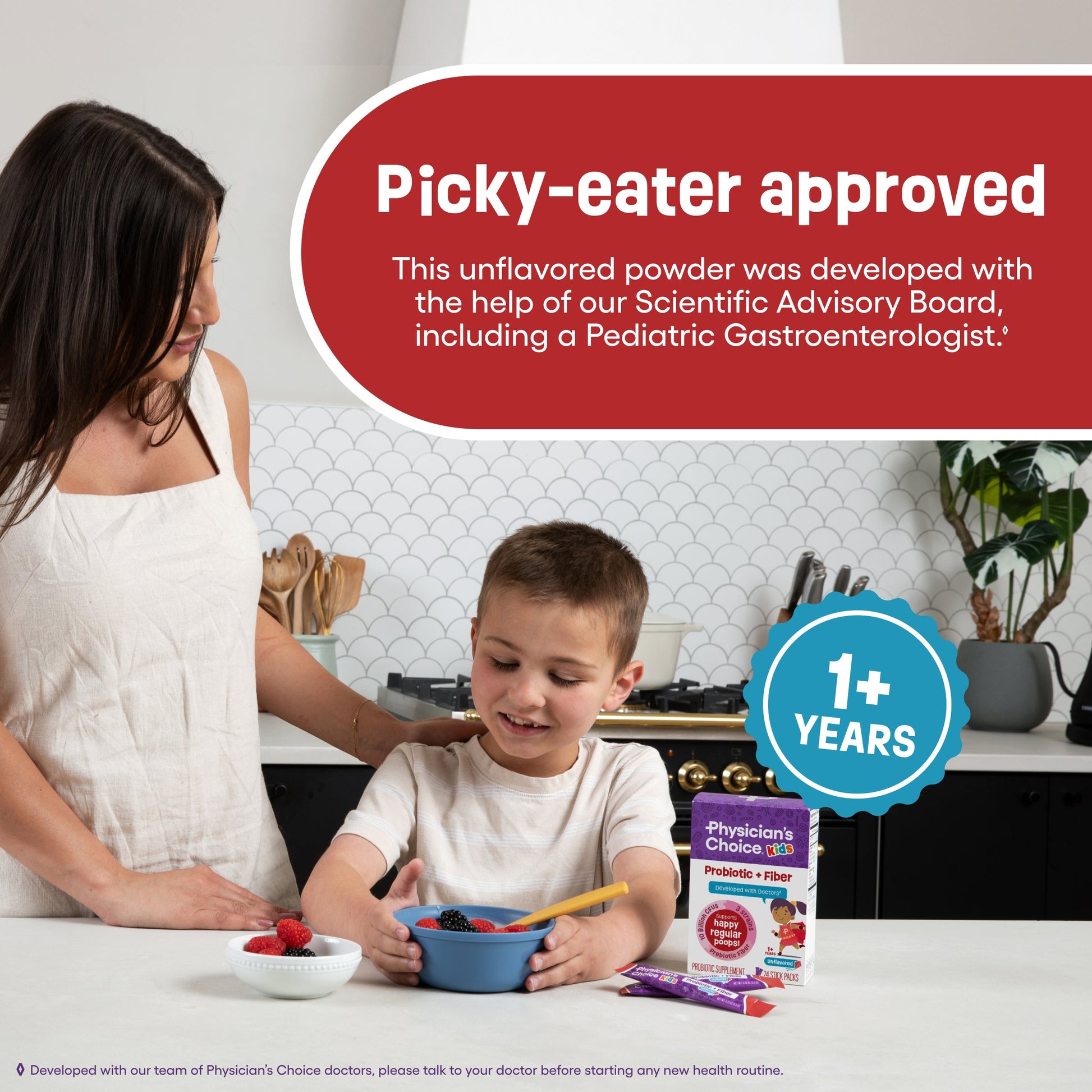 Sobres de Probiótico + Prebiótico y Fibra para Niños - Sin Sabor - Physician's Choice