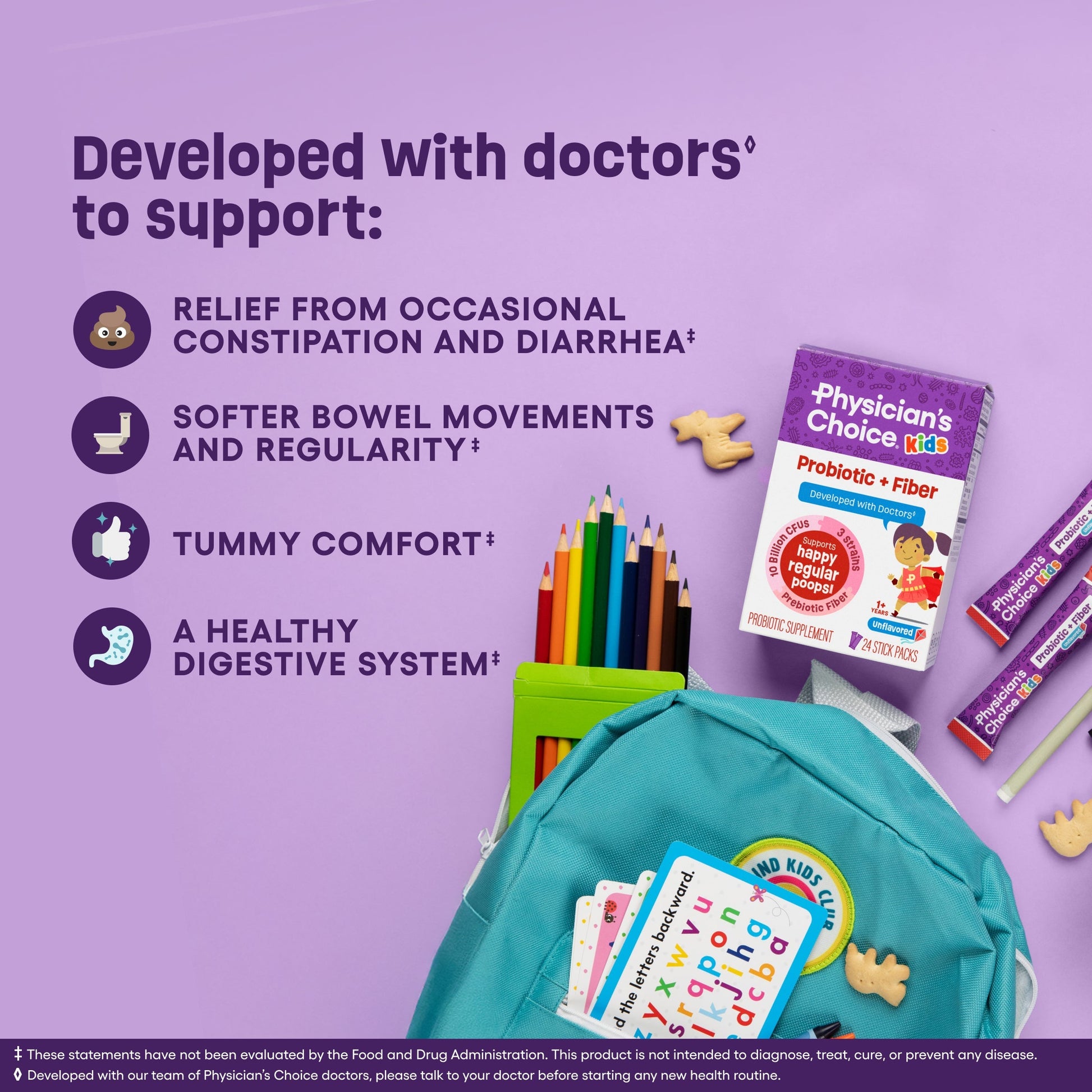 Sobres de Probiótico + Prebiótico y Fibra para Niños - Sin Sabor - Physician's Choice