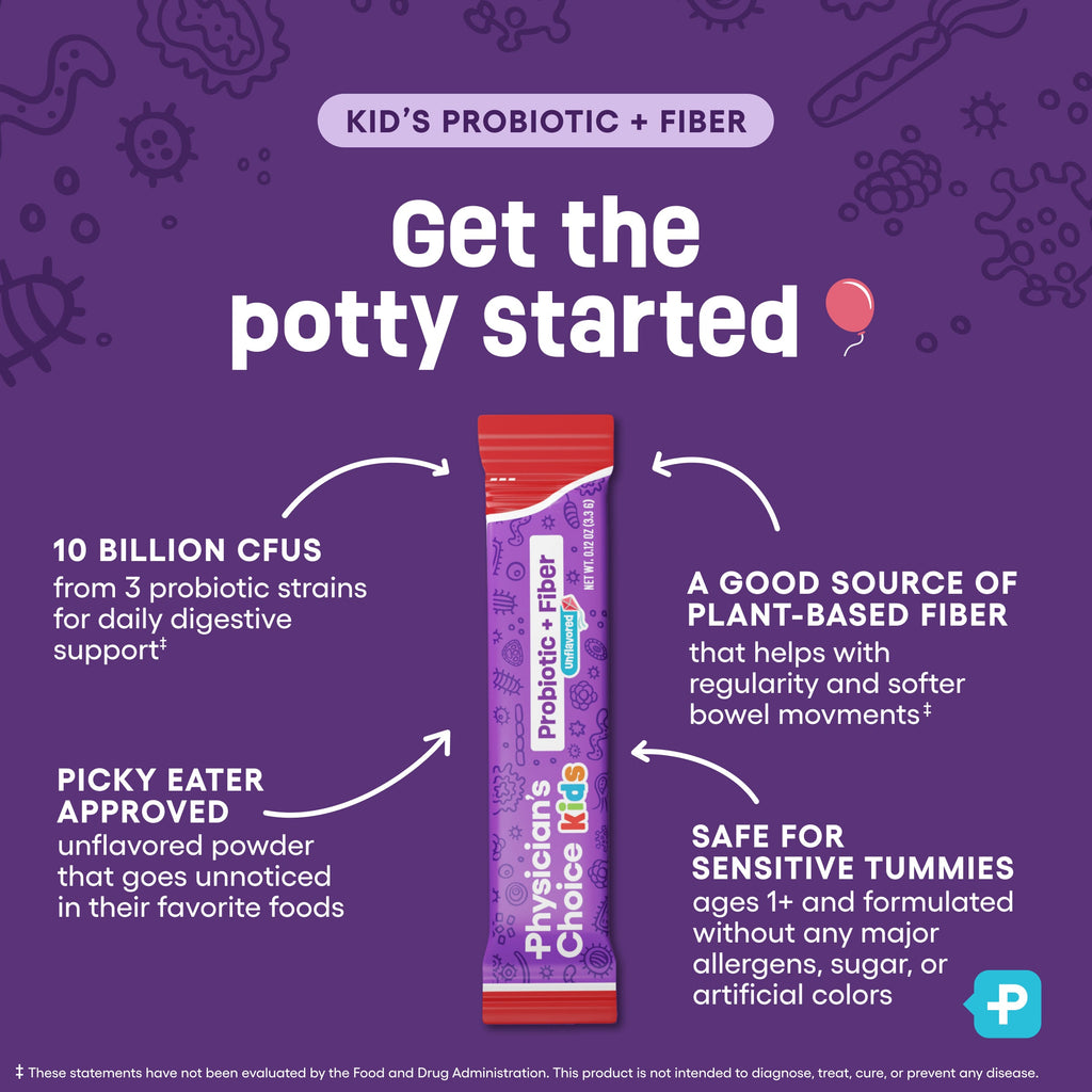 Sobres de Probiótico + Prebiótico y Fibra para Niños - Sin Sabor - Physician's Choice