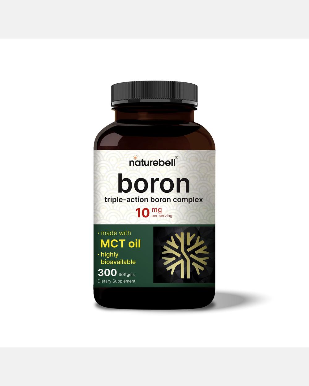 Boro 10 mg con Aceite MCT – Alta Absorción – 300 Cápsulas Blandas – NatureBell