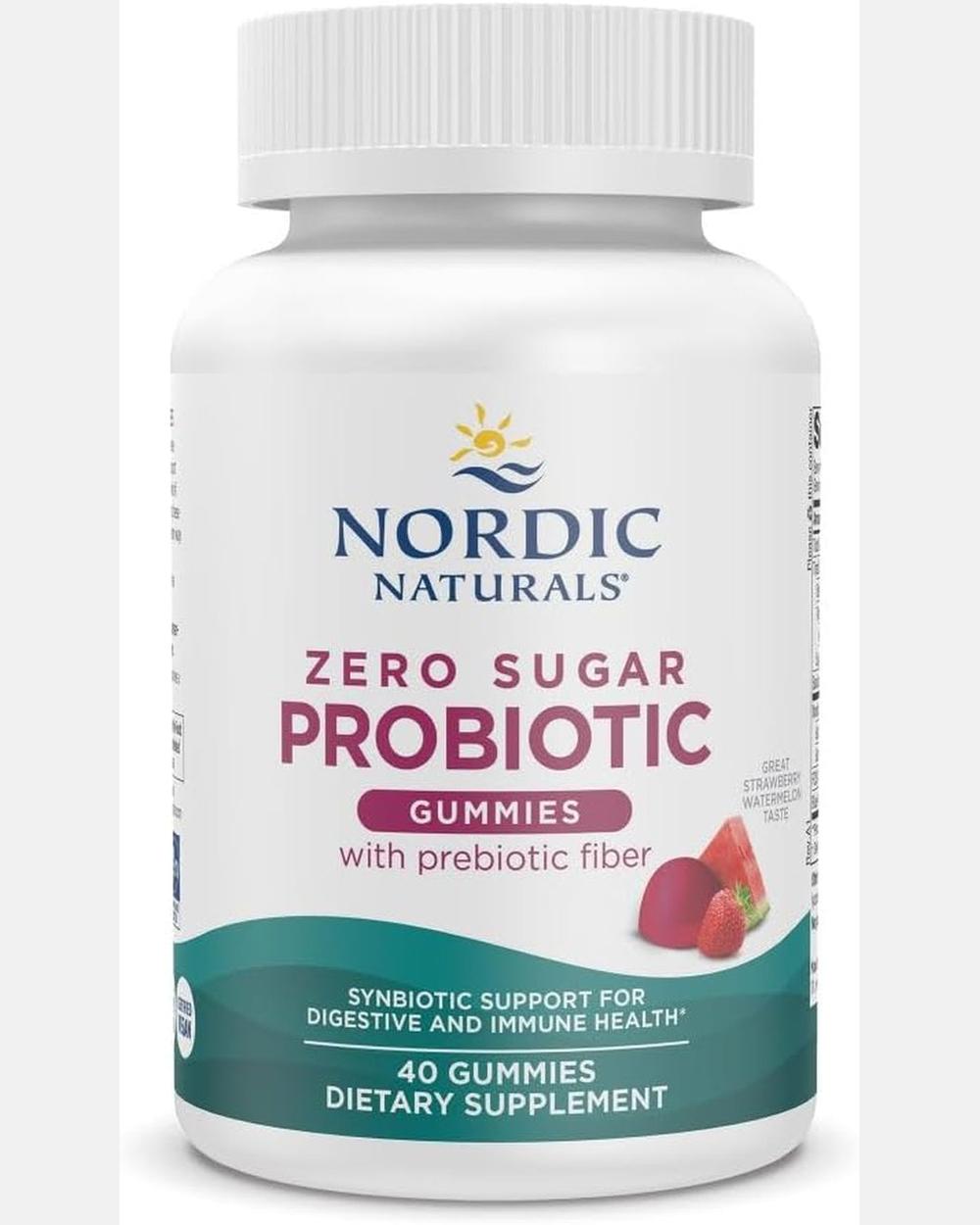 Zero Sugar Probiotic Gummies | Nordic Naturals | 40 Gomitas | Sabor Frutilla Sandía