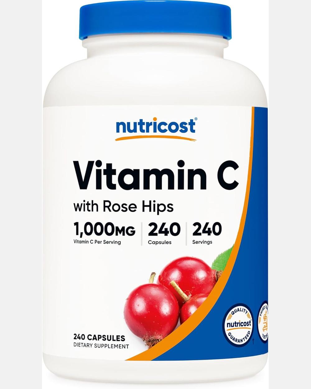 Vitamina C 1000mg con Rose Hips | 240 cápsulas - Nutricost