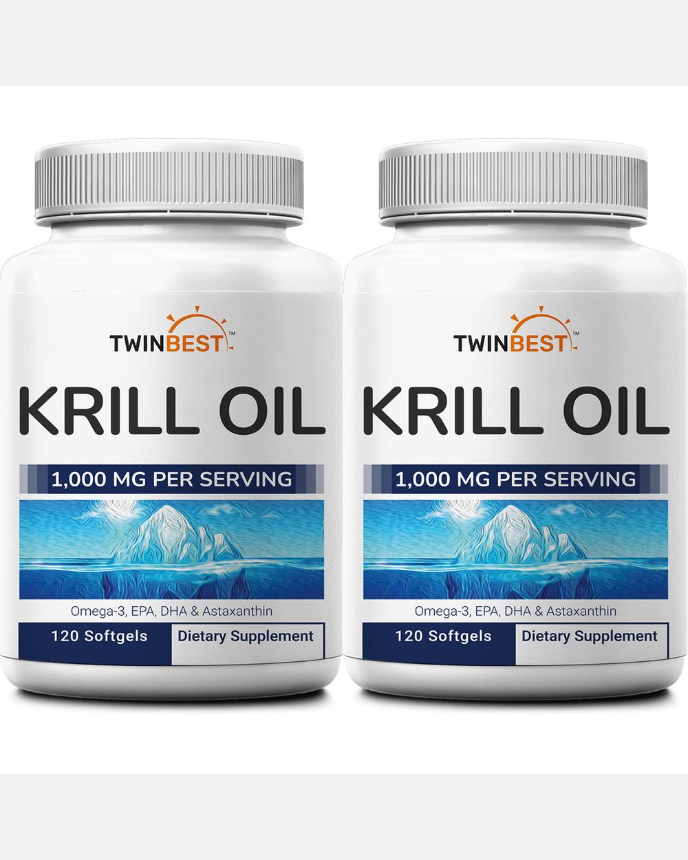 Aceite de Krill Antártico 1000 mg por porción - 2 frascos de 120 Cápsulas blandas TwinBest - Naturebell