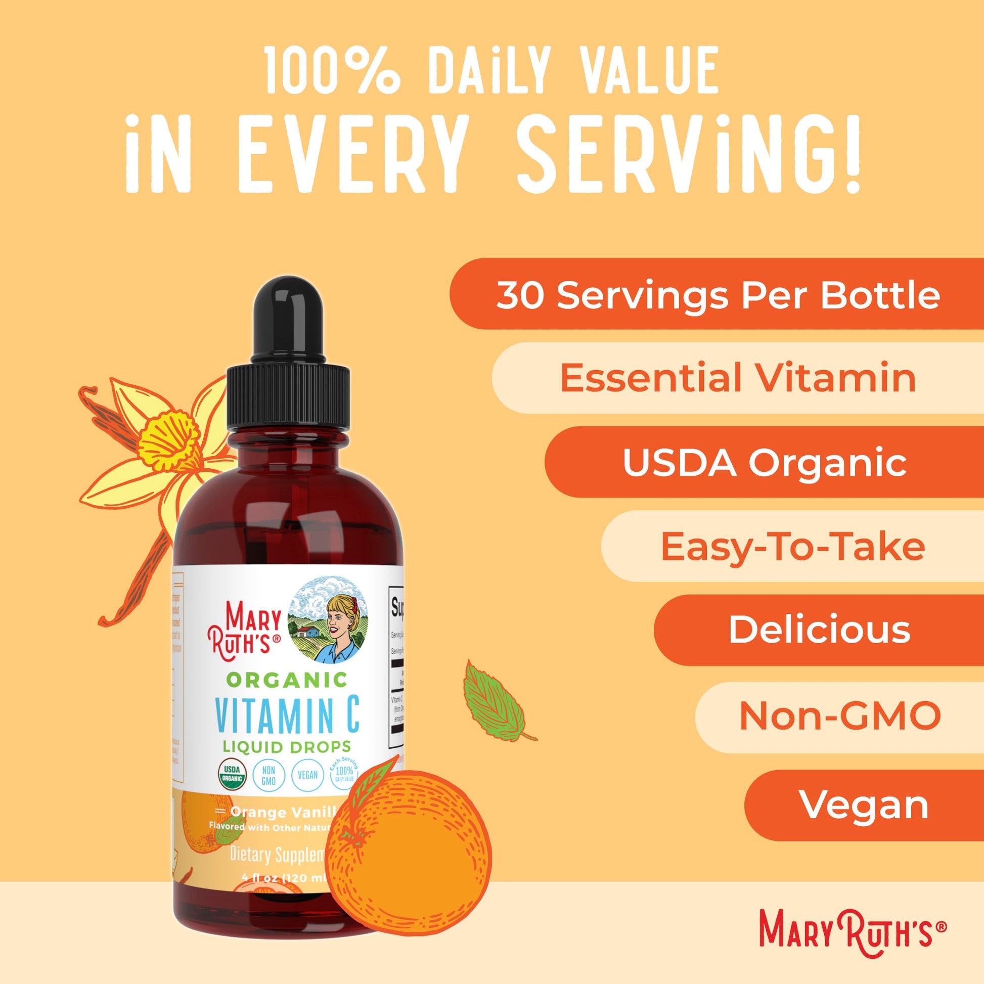 Gotas Líquidas Orgánicas de Vitamina C - MaryRuth Organics