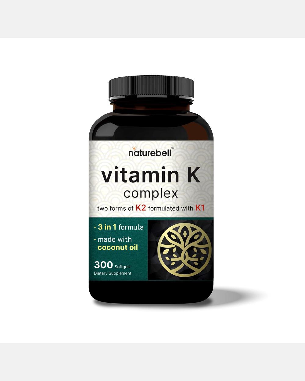 Complejo Vitamina K (K1 + K2 MK-4 y MK-7) 2600 mcg - 300 Cápsulas con aceite de coco - NatureBell