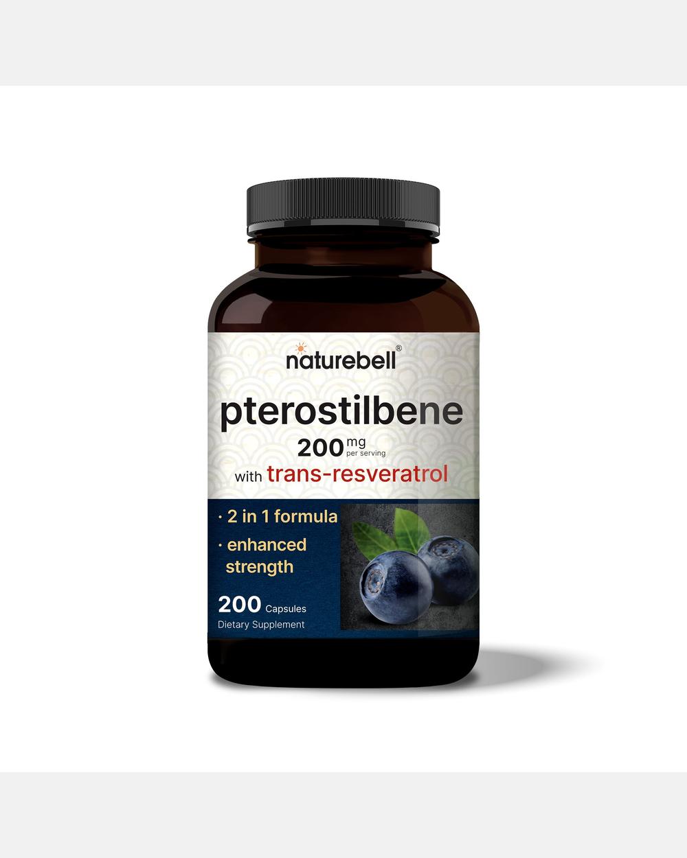 Pterostilbeno con 98% Trans-Resveratrol 200 mg por porción - 200 Cápsulas - NatureBell