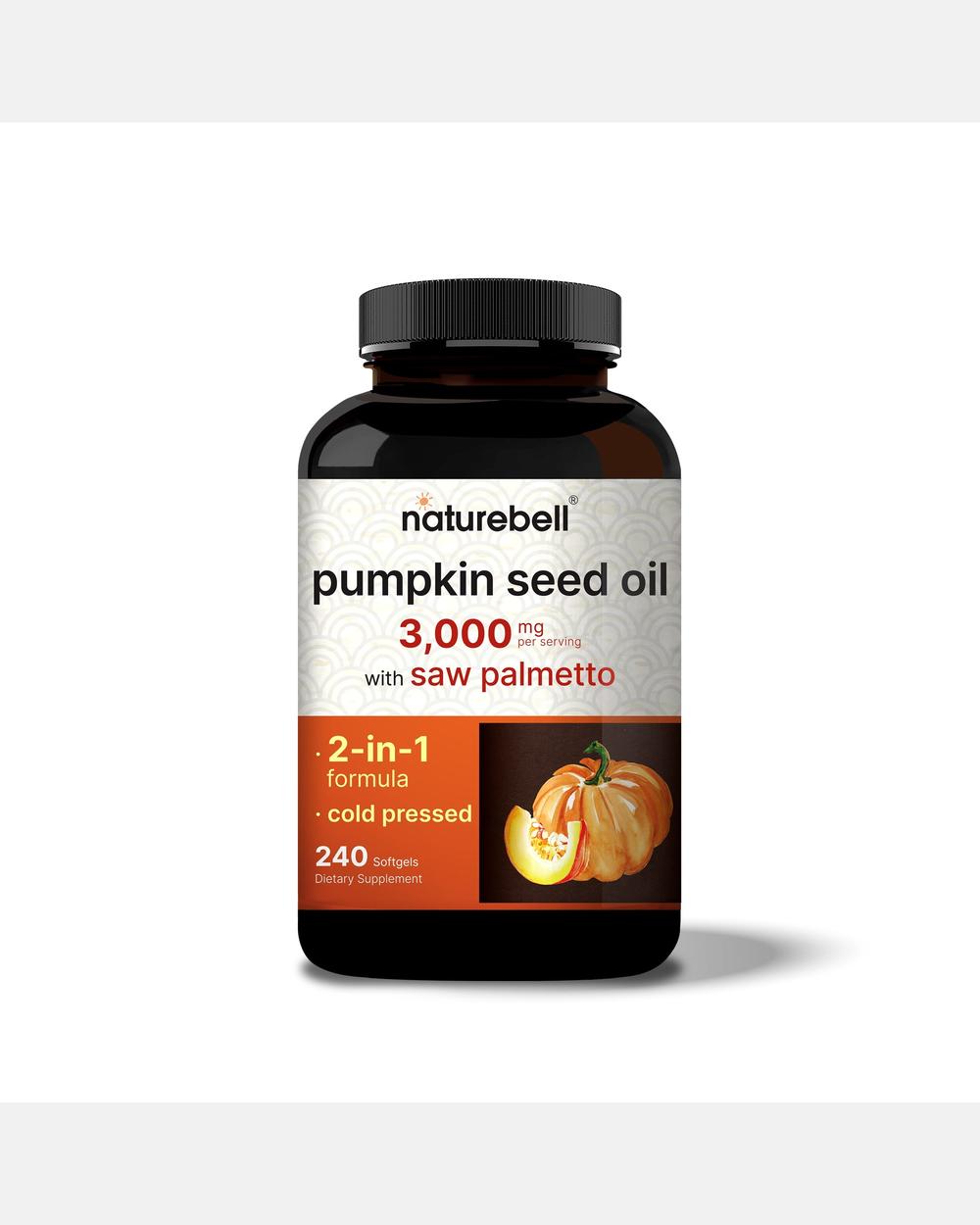 Aceite Virgen de Semilla de Calabaza con Saw Palmetto 3000 mg por porción - 240 Cápsulas blandas - NatureBell